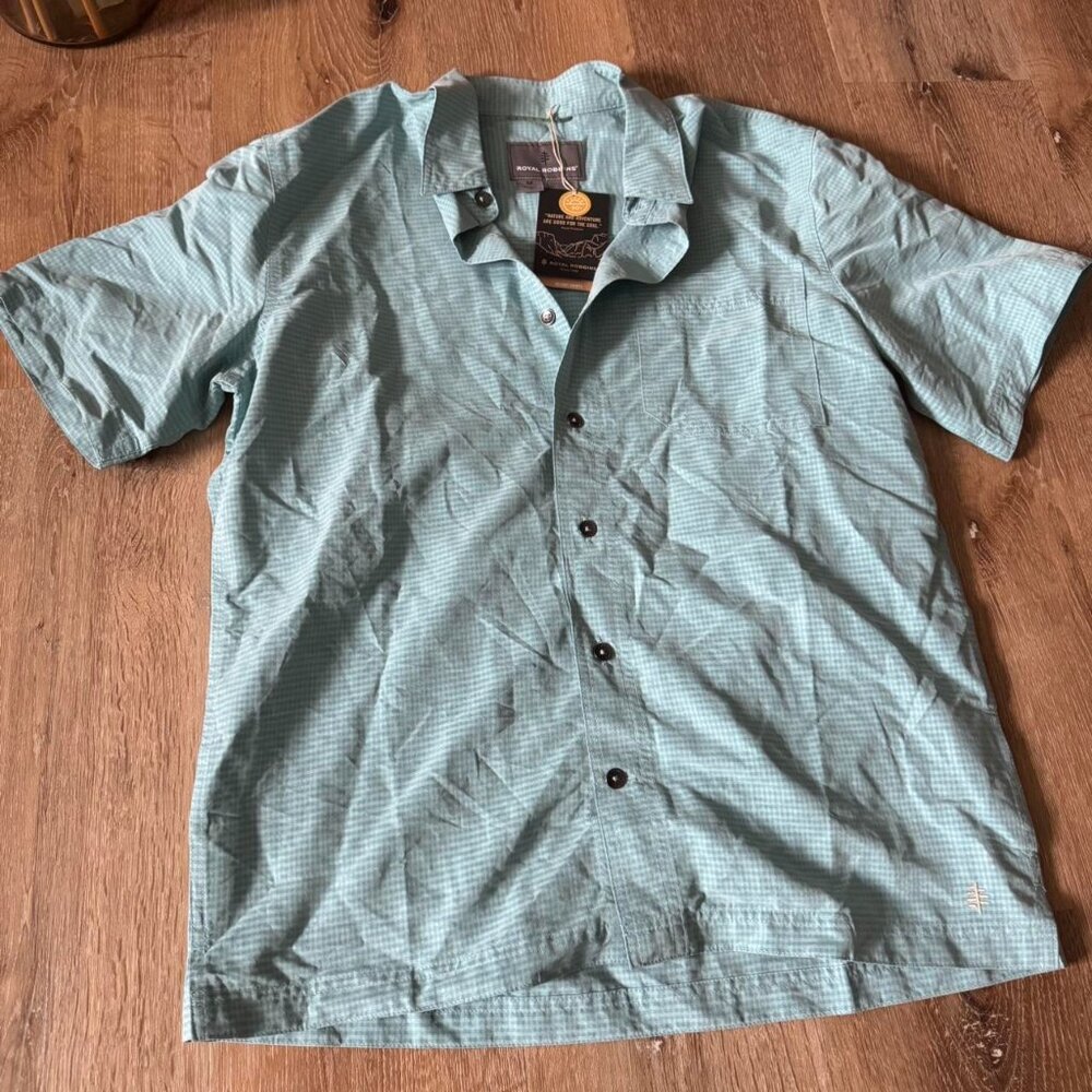 NWT Royal‎ Robbins Desert Pucker Dry Blue Turquoise Button Up Shirt Size M